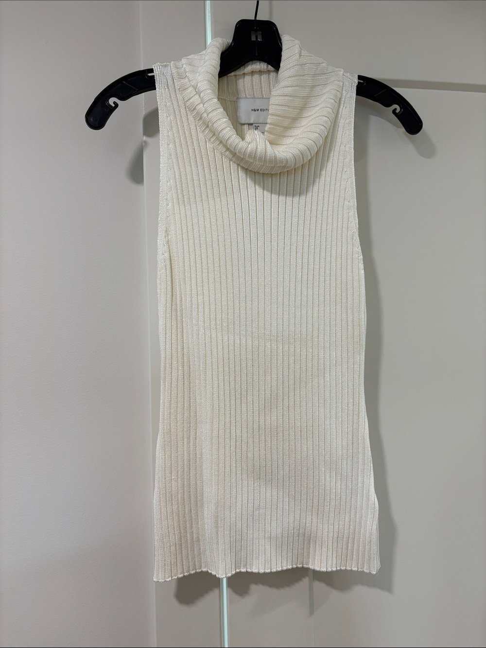 H&M Edition Cream Ribbed Sleeveless Cowl Neck Sweater
